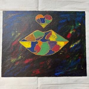 Abstract Colorful Heart and Lips Canvas Art